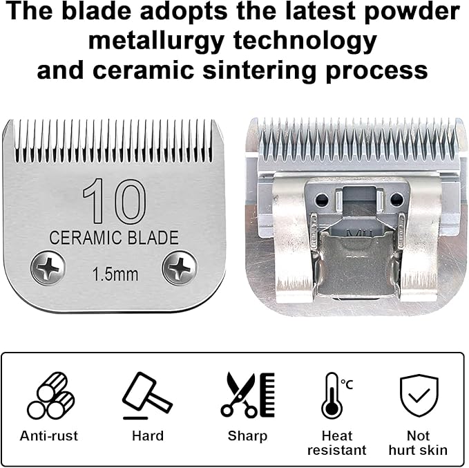 Detachable Pet Dog Clipper Blades, Compatible with Size-4FC (9.5mm), Most Oster A5, KM Series Clippers,Made of Ceramic Blade &amp; Stainless Steel Blade 2Pack