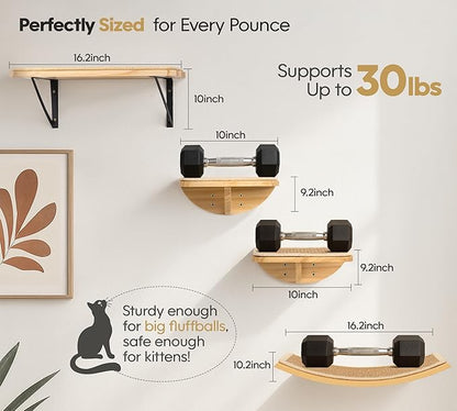 Cat Wall Shelves with Sisal Pads, 4-Piece Wooden Cats Furniture Set with Cat Window Perch, Flat Shelf &amp; Sisal-Clad Steps for Climbing and Scratching