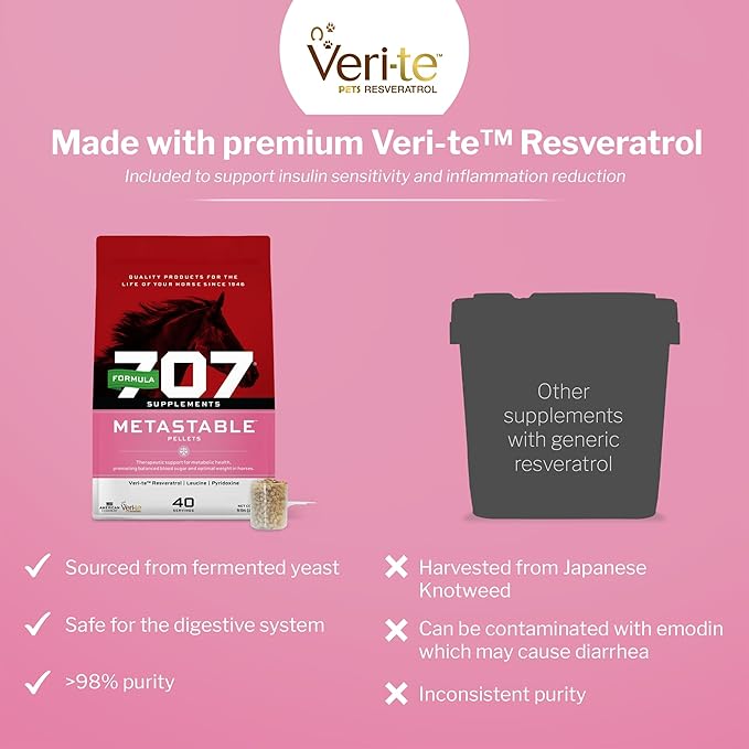 Formula 707 MetaStable Pellets for Horses 5 lb Bag – 40 Servings – University-Studied Support for Horses with Laminitis, Insulin Resistance &amp; Metabolic Disorders
