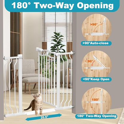 Extra Wide Dog Gate for Doorways 62.6-72 in, Walk Through Long Baby Gates for Large Openings, No Drill Child Safety Gate for Pets Kids Toddler, Doggy Barrier Indoor Metal, 30" Tall White