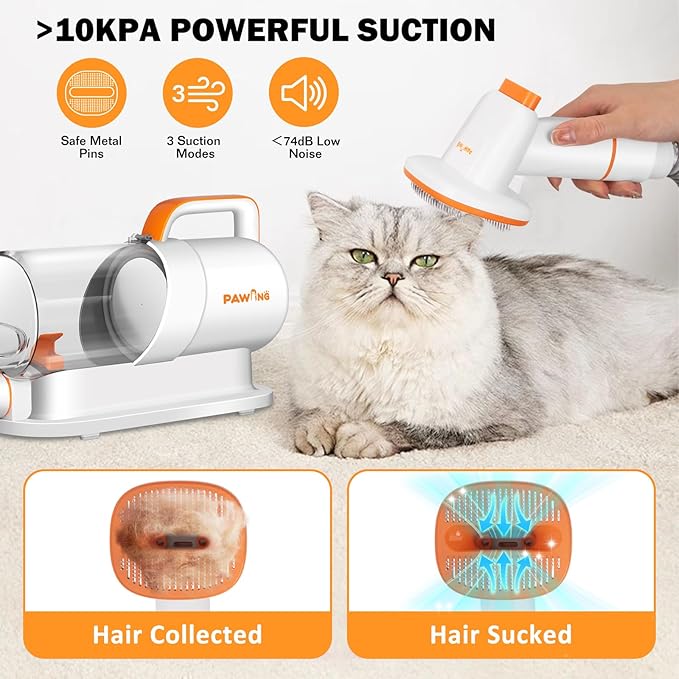 Pet Grooming Kit with Vacuum, All-in-1 Professional Deshedding Tools for Dogs &amp; Cats - Low Noise Dogs Vacuum Cleaner with 2L Large Capacity Dust Cup for Shedding Pet Hair