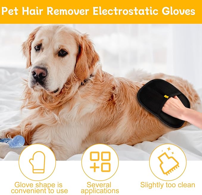 3 PCS Pet Hair Remover Electrostatic Gloves, Pet Hair Removal Gloves, Reusable Cat &amp; Dog Hair Remover for Couch, Furniture, Carpet, Car Seat, Animal Fur Removal Tool, Cat Grooming Gloves