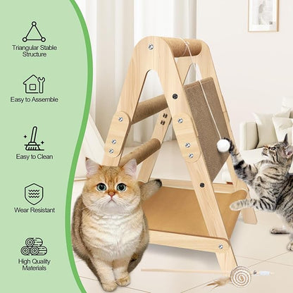 Cats Scratching Pads Cat Climbing Frame Multifunctional Kitten House Toys All-in-one Wooden Climbing Ladder Summer Kitty Litter Scratch-Resistant Corrugated Paper (with Wooden Cat Teaser)