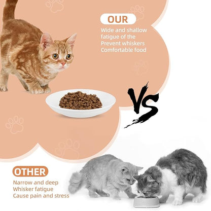 6 Pack Cat Food Bowl, Ceramic Cat Bowls, Anti Whisker Fatigue Cats Bowl Set,5.5 Inches Shallow Wide Kitten Plates for Food and Water (Cat&