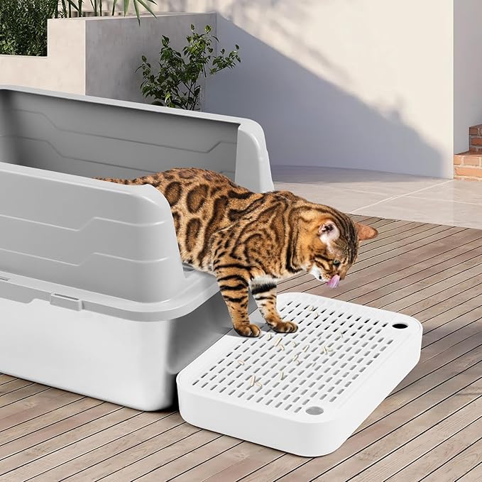Cat Litter Box Ramp Mat with Filter Function, Cat Step Pedal Stool for Self-Cleaning Litter Box, Easy to Clean, Ideal for Kitten &amp; Elderly Cats (White)