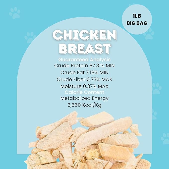 hotspot pets Freeze Dried Chicken Treats for Cats &amp; Dogs -1LB Big Bag- Made in USA - Single Ingredient - Resealable Bag, All Natural Grain-Free (Chicken Breast)- Perfect for Training, Topper or Snack