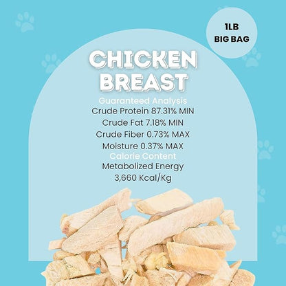 hotspot pets Freeze Dried Chicken Treats for Cats &amp; Dogs -1LB Big Bag- Made in USA - Single Ingredient - Resealable Bag, All Natural Grain-Free (Chicken Breast)- Perfect for Training, Topper or Snack