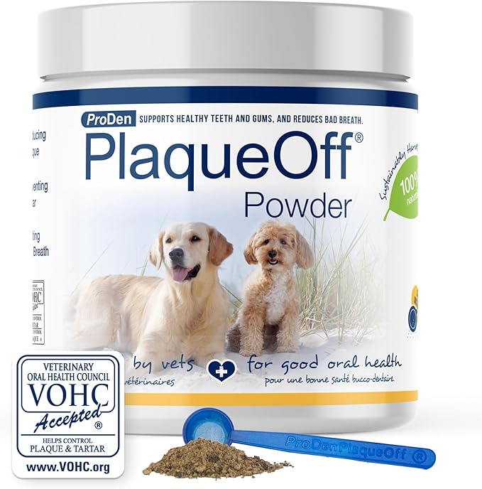 ProDen PlaqueOff Powder for Pets - Cat &amp; Dog Breath Freshener - Plaque &amp; Tartar Remover for Pet Oral Care - 180g