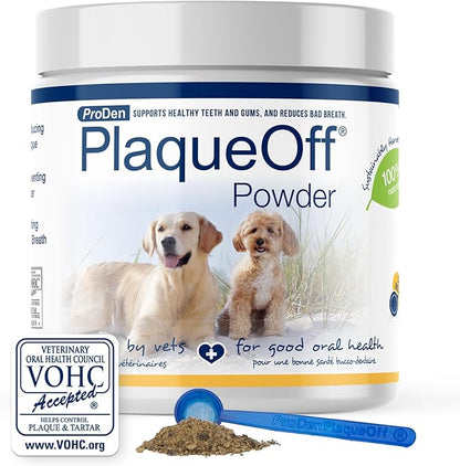 ProDen PlaqueOff Powder for Pets - Cat &amp; Dog Breath Freshener - Plaque &amp; Tartar Remover for Pet Oral Care - 180g