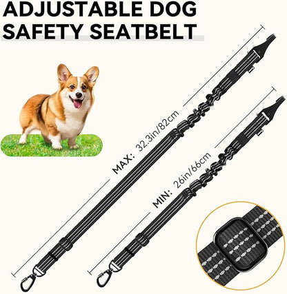 Pawaboo Dog Seatbelt for Car, 3-in-1 Dog Seat Belt Bungee, Shockproof Dogs Tether for Car with Buckle &amp; Hook Latch, Adjustable Reflective Dogs Cars Harness Leash with 360° Lockable Buckle, Black