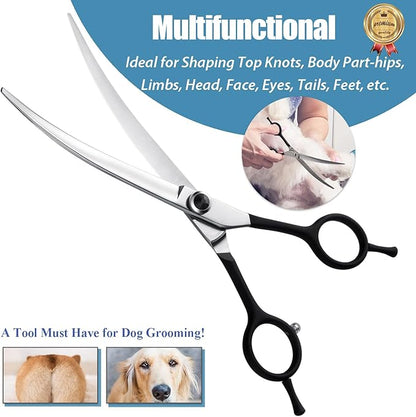 Dragon Creek 7" Upward Curved Dog Grooming Scissors - Safety Shears for Face &amp; Paws Trimming - Black
