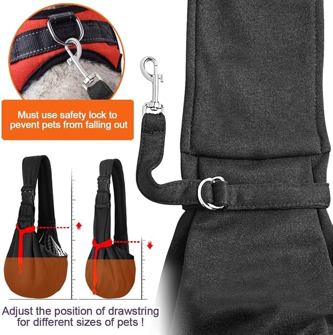 Tomkas Small Dog Sling Carrier - Adjustable Strap &amp; Zip Pocket - Suitable for Puppies (Black)