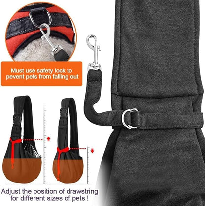Tomkas Small Dog Sling Carrier - Adjustable Strap &amp; Zip Pocket - Suitable for Puppies (Black)