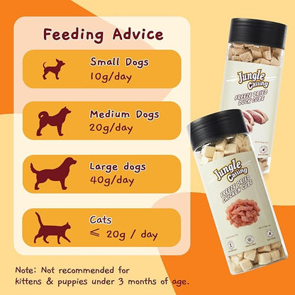 Jungle Calling Freeze-Dried Chicken Treats for Cats &amp; Dogs, Single Ingredient, Grain-Free, High Protein Training Rewards &amp; Food Topper (Chicken Cubes, 3.2 oz)