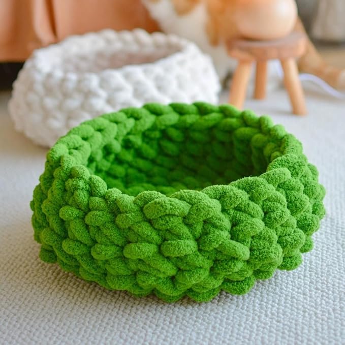 Cat Nest Bed – Premium Handwoven Washable Extra Soft Round Cave House for Indoor Kitten &amp; Kitty, Small &amp; Large (LGreen,Large)