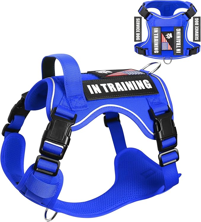 WINSEE Service Dog in Training Harness with 5 PCS Patches, Reflective Tactical Dog Vest Harness, Adjustable Soft Oxford Pet Harness with Easy Control Handle, Hook &amp; Loop Panels for Walking Hiking