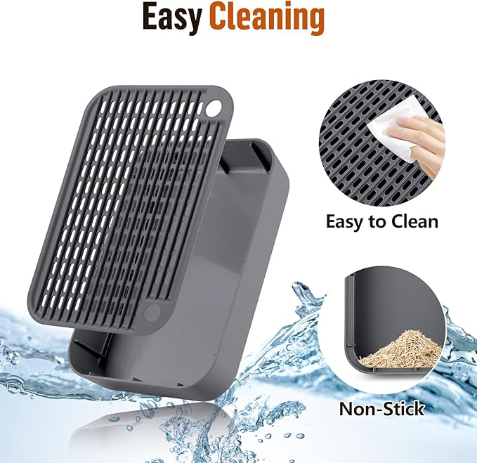 Cat Litter Box Ramp Mat with Filter Function, Cat Step Pedal Stool for Self-Cleaning Litter Box, Easy to Clean, Ideal for Kitten &amp; Elderly Cats (Dark Grey)