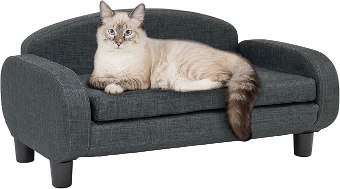 Paws &amp; Purrs Cat Sofa Bed, Pet Couch for Indoor Cats Elevated Cat Beds with Removable Washable Mattress Cover for Kitten, Puppy or Small Animal- 31.5" Wide, Gray