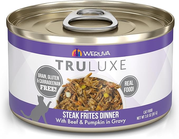 Weruva TruLuxe Cat Food, Steak Frites Dinner with Beef &amp; Pumpkin in Gravy, 3oz Can (Pack of 24)