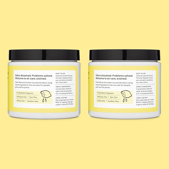 Fresh Wave Lemon Odor Removing Gel, 15 oz., Pack of 2 - Safer Odor Absorbers for Home, Natural Plant-Based Odor Eliminator, Every 15 oz. lasts 30-60 Days, For Cooking, Trash &amp; Pets