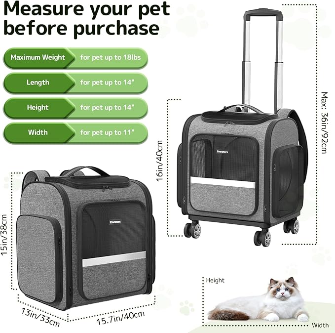 Rolling Cat Carrier with Wheels: Dog Carrier for Small Dogs &amp; Large Cats, Expandable Pet Carrier on Wheels with Cat Play Tunnel, Large Capacity, Breathable Mesh, Side Pocket, Grey