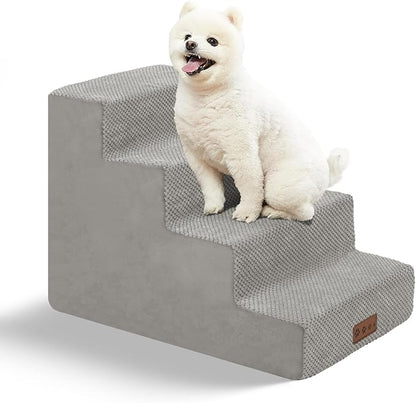 GGIB Non-Slip Pet Stairs for Small Dogs &amp; Cats - 4-Step, Removable Washable Cover, Light Grey, 17" H