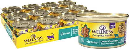 Wellness Complete Health Gravy Adult Wet Cat Food, Natural, Protein-Rich, Grain Free, 3 Ounce, 12 Pack, (Chicken &amp; Tuna Dinner)
