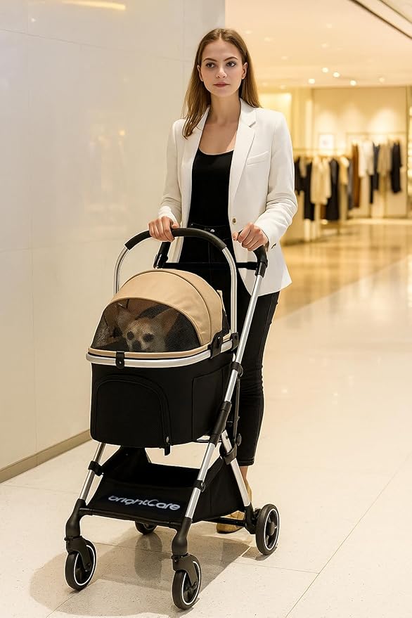 3-in-1 Small Pet Carrier with Stroller for Small Dogs &amp; Cats Under 20 lb – Removable Carrier Converts to Car Seat – Lightweight, One-Hand Fold, No-Zipper Entry