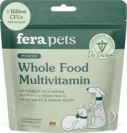 Fera Pets Whole Food Multivitamin Cat &amp; Dog Food Topper with Probiotics, Antioxidants, &amp; Essential Dog Vitamins &amp; Minerals - Nutrients from Fruits, Vegetables, &amp; Organ Meats - 3.7 oz