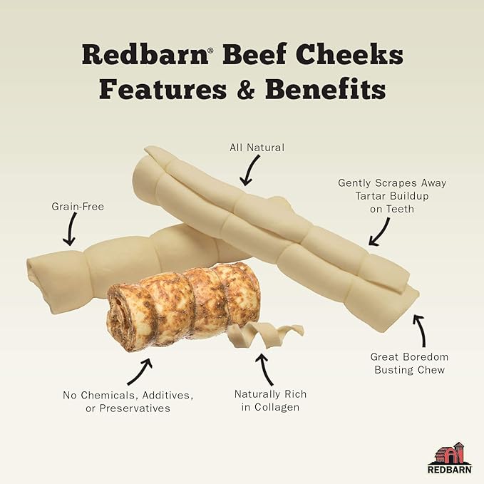 Redbarn Pet Products All-Natural Beef Cheek Rolls for Dogs, Grain-Free Cow Cheeks, Naturally Rich in Collagen, Available in Chicken &amp; Carrot Glaze or Uncoated (Chicken &amp; Carrot, Large (Pack of 12))