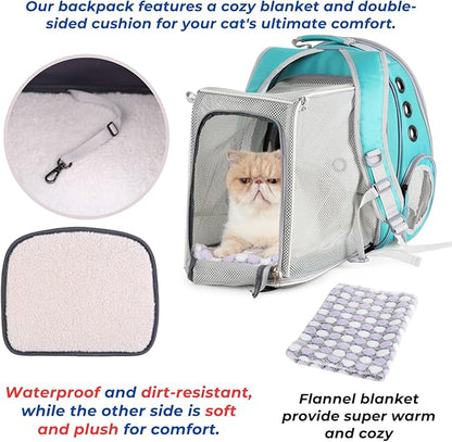 Lollimeow Cat Carrier Backpack, Bubble Expandable Backpack Carrier, Pets and Small Dogs,Airline-Approved, Designed for Travel, Hiking, Walking &amp; Outdoor Use (Square Back Expandable-Green)