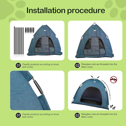 Navy Blue Large Outdoor Cat &amp; Dog Tent - Waterproof, Washable, Indoor/Outdoor, Cave Nest Bed