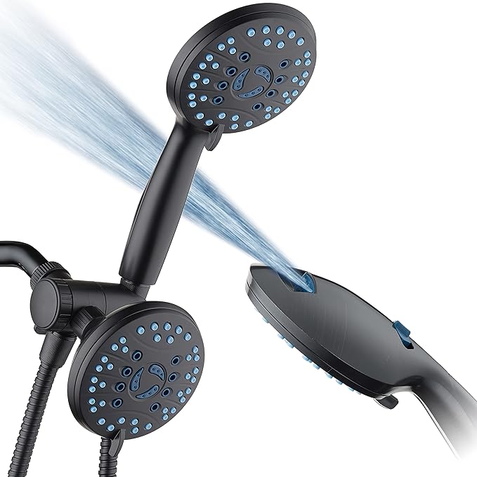 Hotel Spa AquaCare As-Seen-On-TV High Pressure 48-setting Rain &amp; Handheld 3-way Shower Head Combo - Anti-clog Nozzles/Tub, Tile &amp; Pet Power Wash/Extra Long 6 ft. Hose/Matte Black Finish