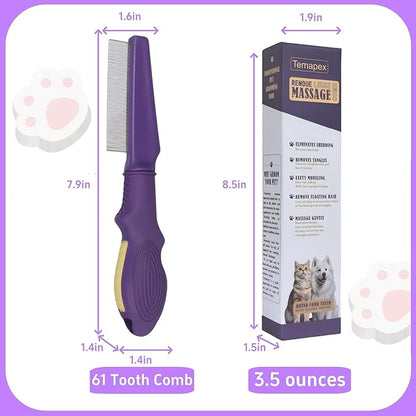 Pet Flea Comb for Dogs &amp; Cats,Removes Tangles &amp; Flea, Tear Stain Removal, Stainless Steel Metal Teeth, Non-slip &amp; Anti-static Rubber Handle, Safe &amp; Gentle Pet Grooming Comb
