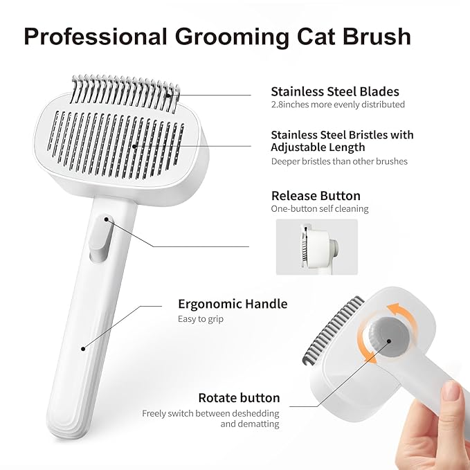 Deshedding Brush with Metal Comb for Detangling and Dematting Long, Flea Comb Cat Combs with Long &amp; Short Stainless Steel Teeth, Matted Fur on Cats and Dogs (3 Pack)