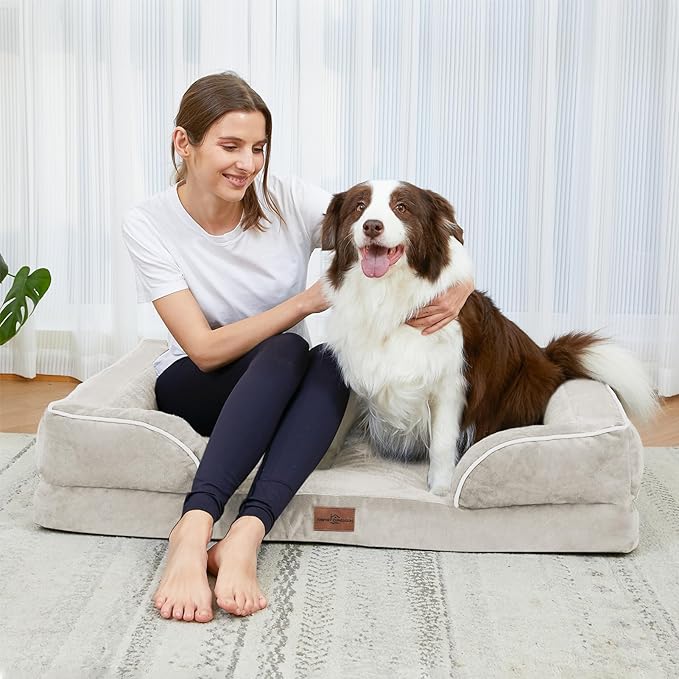 Comfort Expression Large Dog Beds Waterproof Orthopedic Foam Dog Sofa Beds Comfy Pet Bed with Washable Removable Cover &amp; Non-Slip Bottom(Large,Beige)