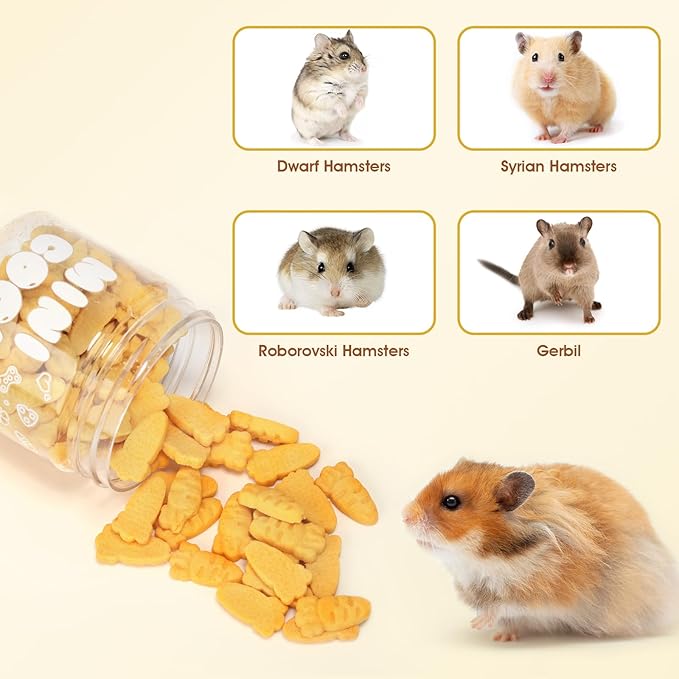 Abizoo Hamster &amp; Gerbil Treats, Crunchy Baked Hamster Snacks with Carrot and Yeast, Natural Training Reward Chew Treats for Small Animals, Supports Digestion and Dental Health