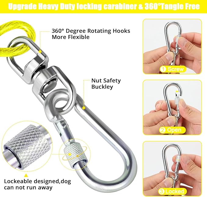 Jenico Dog Tie Out Cable, 10-150FT Runner Cable with Swivel Hook and Shock Spring, Yard &amp; Camping Dog Leash Tether for Small to Medium Pets Up to 500 LBS