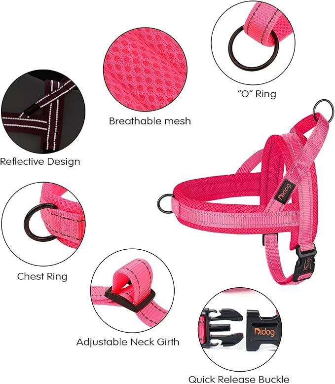 Didog No Pull Dog Harness with Soft Mesh Padded,Reflective &amp; Quick Fit Light Weight Dog Strap Vest Harness,Easy for Walking Training (XS:Chest 15-18", Pink)