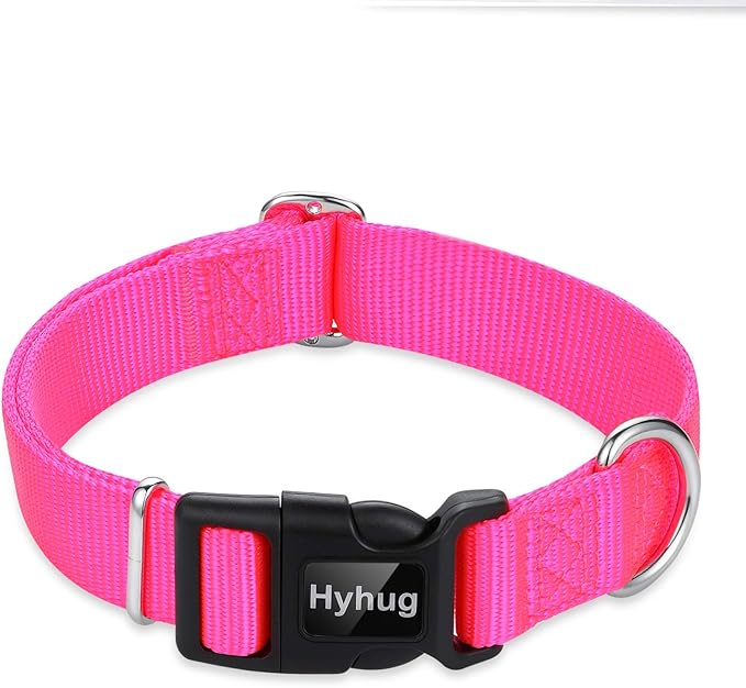 Hyhug Pets Classic Regular Heavy Duty Nylon Dog Collar with Easy to Put On &amp; Off Buckle. (Small, Hot Pink)