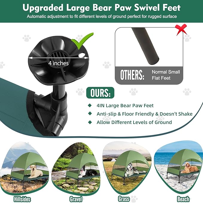 Upgraded Elevated Dog Bed with Canopy, Portable Raised Outdoor Dog Bed with Stable Anti-Slip Feet, Wider Shade Pet Bed Cot, Raised Dog Beds for Large Pets Camping, Indoor &amp; Outdoor Use