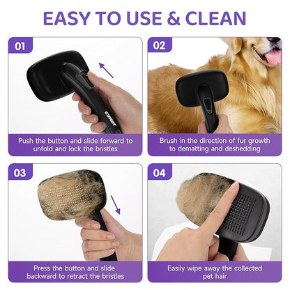 Dog Brush Kit – 3 PCS Grooming Set with Self-Cleaning Brush, Undercoat Rake &amp; Pet Bath Brush. Great for Shedding, Tangles &amp; Dirt Removal – Ideal for Long &amp; Short Haired Dogs &amp; Cats, Black