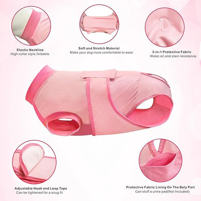 Idepet Dog Recovery Suit Female,Dogs Onesie Suit Surgery Male Breathable Pet Bodysuit for Spay Neuter E-Collar &amp; Cone Alternative Surgical Suit Puppy Abdominal Anti Licking Wounds Shirt (Pink, M)