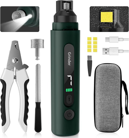 Dog Nail Grinder, 7-Speed Quiet Electric Dog Nail Trimmers, Dog Nail Clippers with Sponge Dust Collection &amp; File for Small Medium Large Dogs, Rechargeable Pet Paw Grooming Supplies Ki(Green)