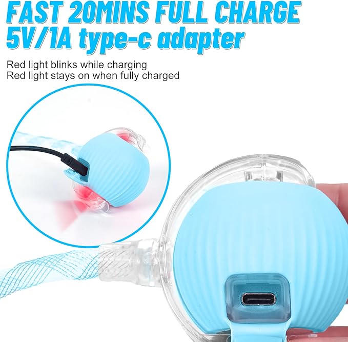 Interactive Cat Toy Ball for Indoor Cats with Mesh Tail &amp; Foils, Automatic Rolling Three Modes Agile Moving Cat Ball to Keep Them Busy Rechargeable, Blue