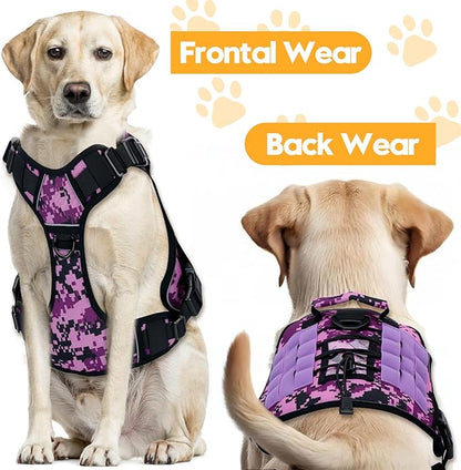 Heavy-Duty Tactical Dog Harness for Large Dogs, No Pull Adjustable Reflective Pet Vest with Molle System, K9 Military-Grade Control for Service Training, Outdoor &amp; 10+ Breeds, Purple Camo, X-Large