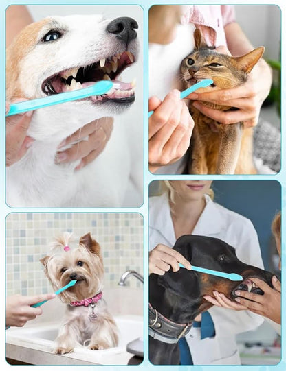 Brand Name 100pcs Double Headed Soft Bristle Toothbrush Brush Kit - Long Handle for Dogs, Cats &amp; Pets - Blue