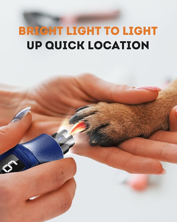 YABIFE 7-Speed Pet Nail Grinder with Light – Heavy Duty, Whisper Quiet Nail Trimmer for Dogs, Cats, Birds &amp; Small Animals – Single-Handed Operation