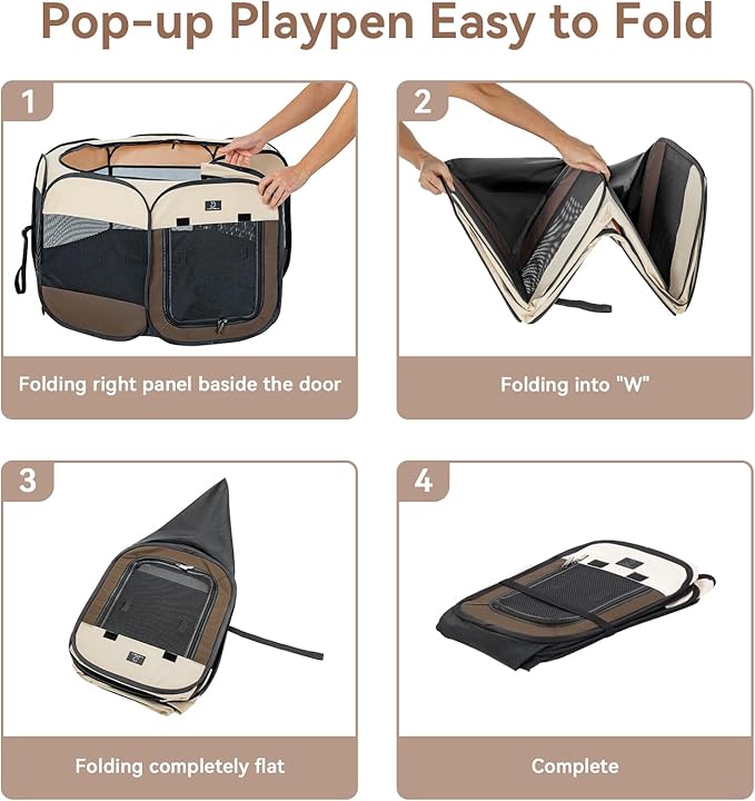 A4Pet Puppy Playpen, 39.5” Pet Playpen with Bowl, Suitable for Puppies, Kittens, and Small Animals, Removable Zipper &amp; Mesh Panel(16”W × 10”H)