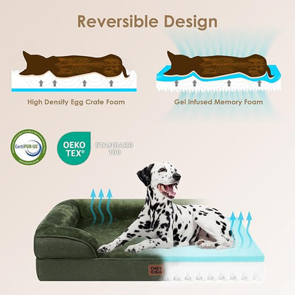 EHEYCIGA Orthopedic Dog Beds for Extra Large Dogs, Waterproof Memory Foam XL Pet Bed with Sides, Non-Slip Bottom and Egg-Crate Foam Big Dog Couch Bed with Washable Removable Cover, Dark Green
